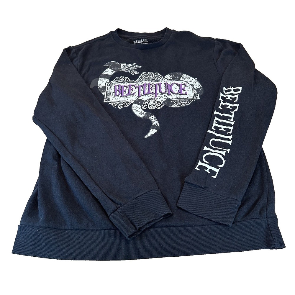 Beetlejuice Long Sleeve Pullover Graphic Print Sweatshirt Unisex Black Size M